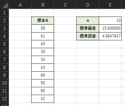 Excelを用いた標準誤差の計算方法