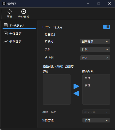 集合縦棒のデータ選択
